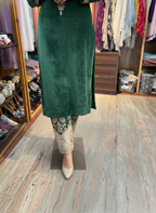 Emerald Silk Velvet Suit with Intricate Hand Zardozi Embroidery