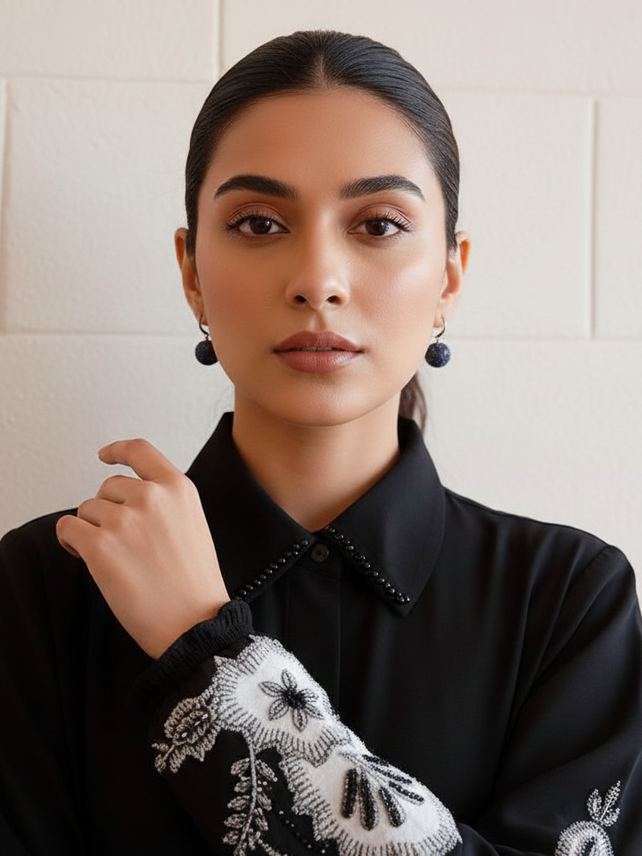 Banana Crepe Co-ord Set with Applique and Bead Work