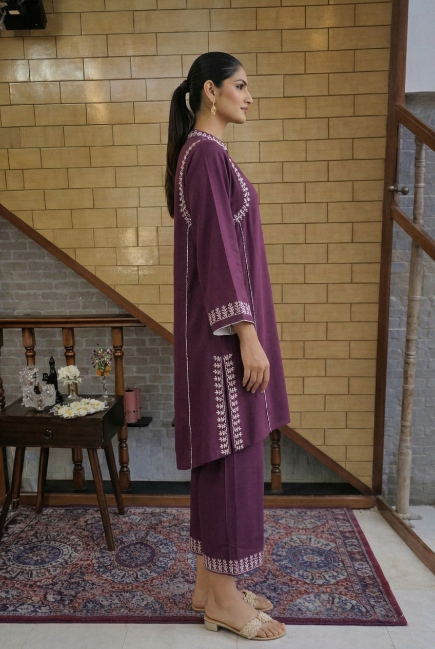 Plum Embroidered Co-Ord Set