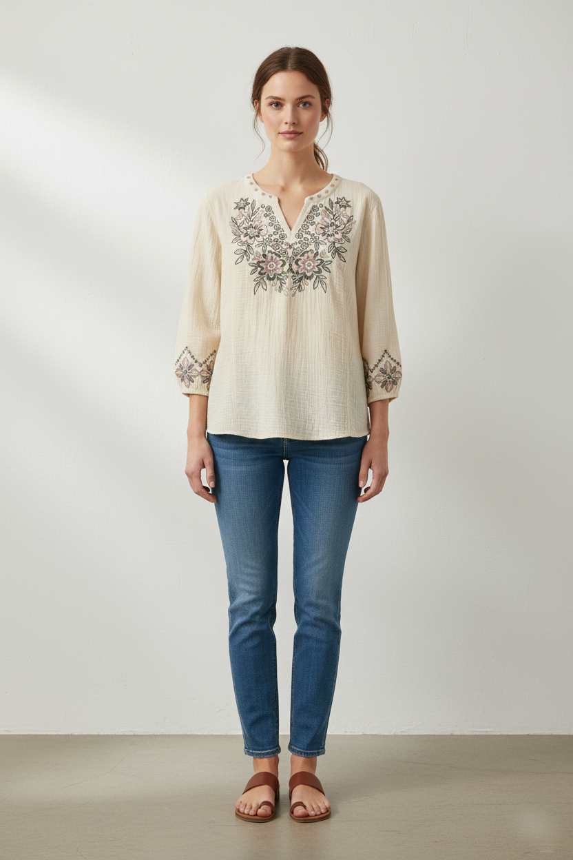 Artisanal Resham Work Cotton Top