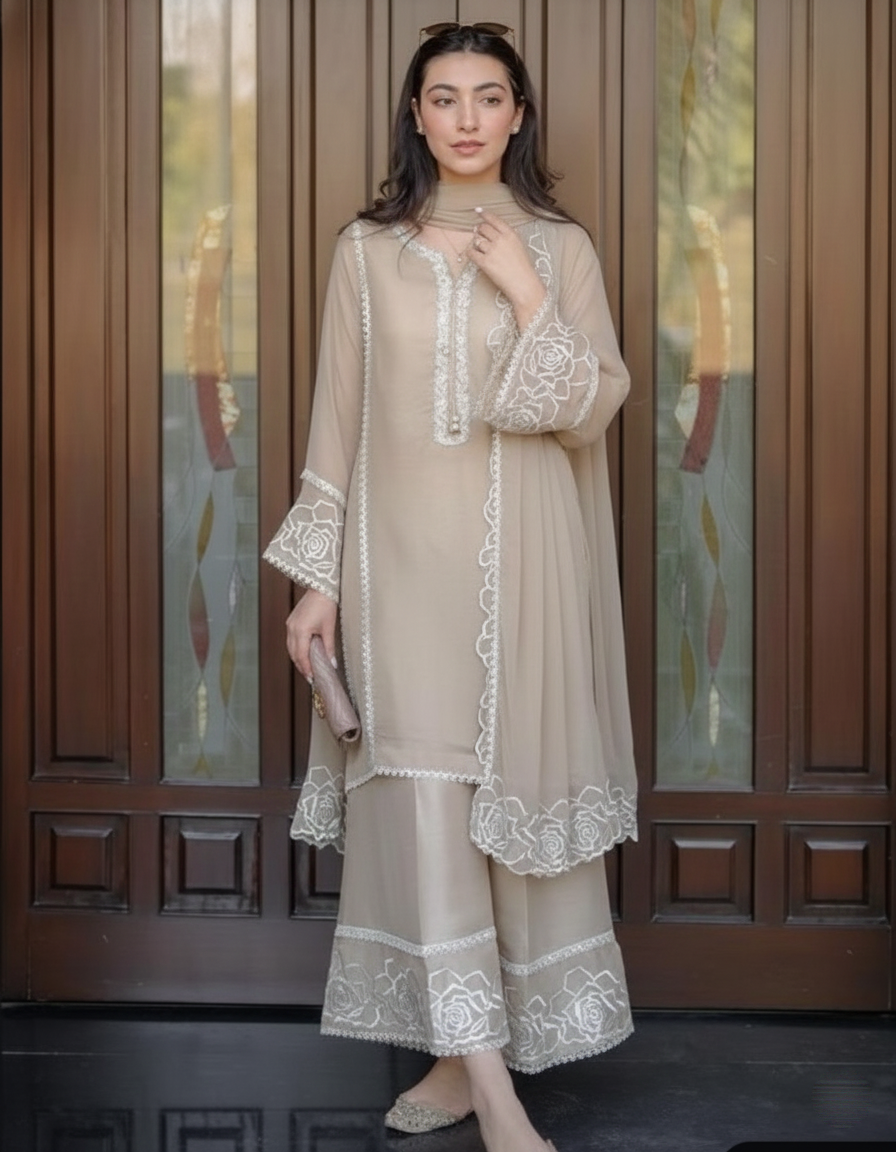 Exquisite Resham Embroidered Chanderi Suit