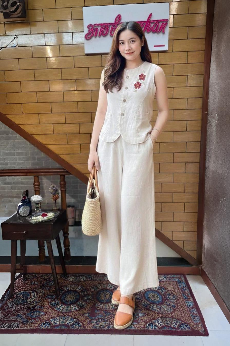 Ivory Blossom Linen Co-Ord Set