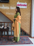 Regal Green & Gold Silk Tissue Zari-Zardozi Embroidered Palazzo Suit with Dupatta