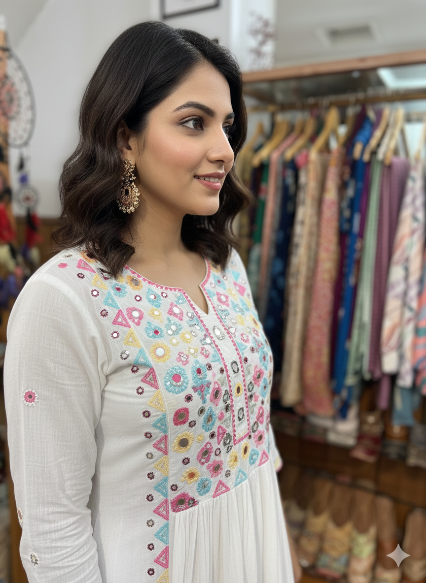 Mirror Work Embroidered Georgette Anarkali Set