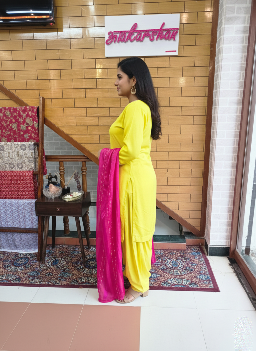 Elegant Crepe Ensemble with Pearl Embroidery