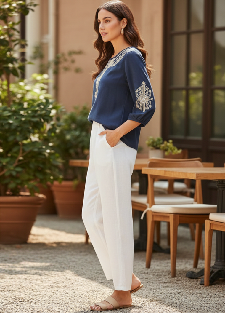 Resham Embroidered Malmal Cotton Top