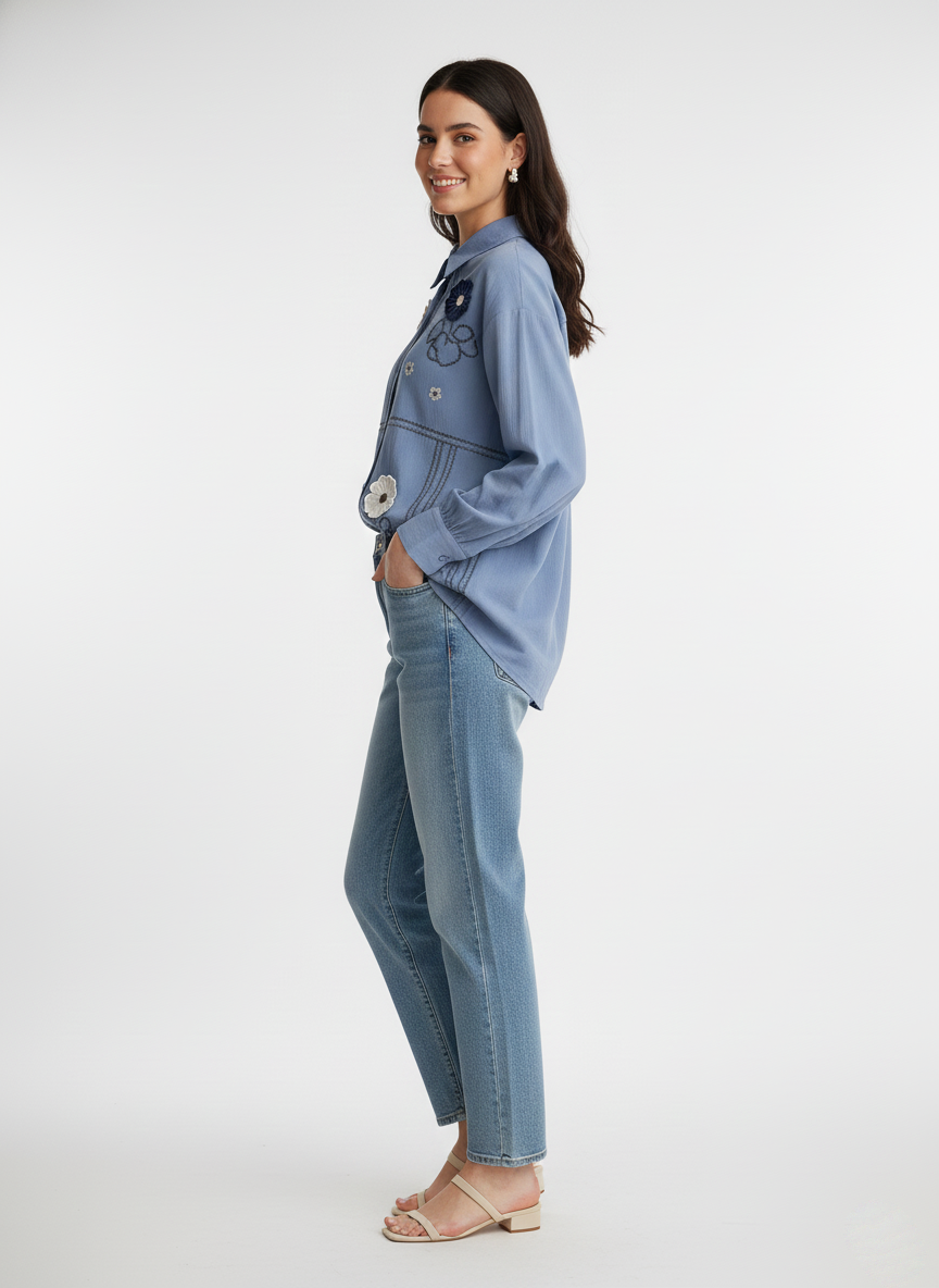 Classic Cotton Shirt Featuring Resham Embroidery