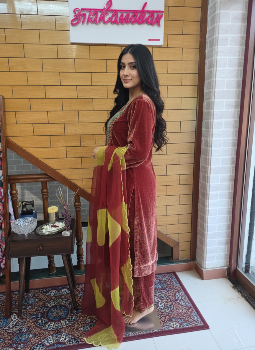 Velvet Suit With Organza Dupatta