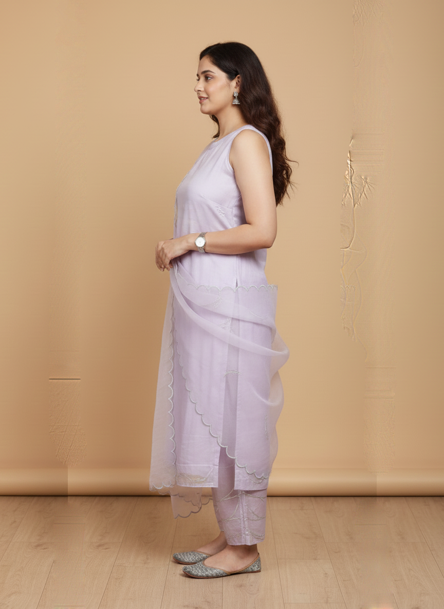 Organza Suit with Luxurious Zari Work Embroidery