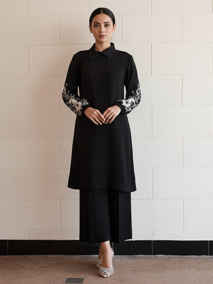 Banana Crepe Co-ord Set with Applique and Bead Work