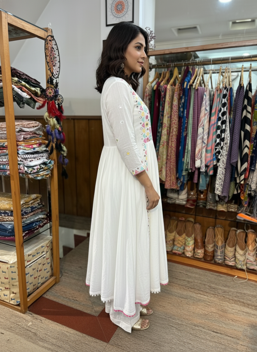 Mirror Work Embroidered Georgette Anarkali Set