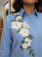 Artisanal Denim: Resham Embroidered Casual Dress