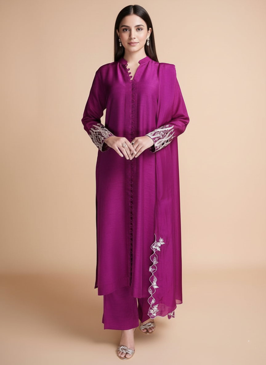 Pure Silk Suit with Cut Work and Resham Embroidery