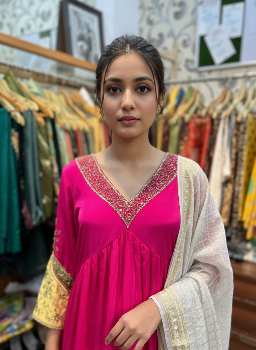 Crepe Pant Suit with Beads and Cutdana Embellishment