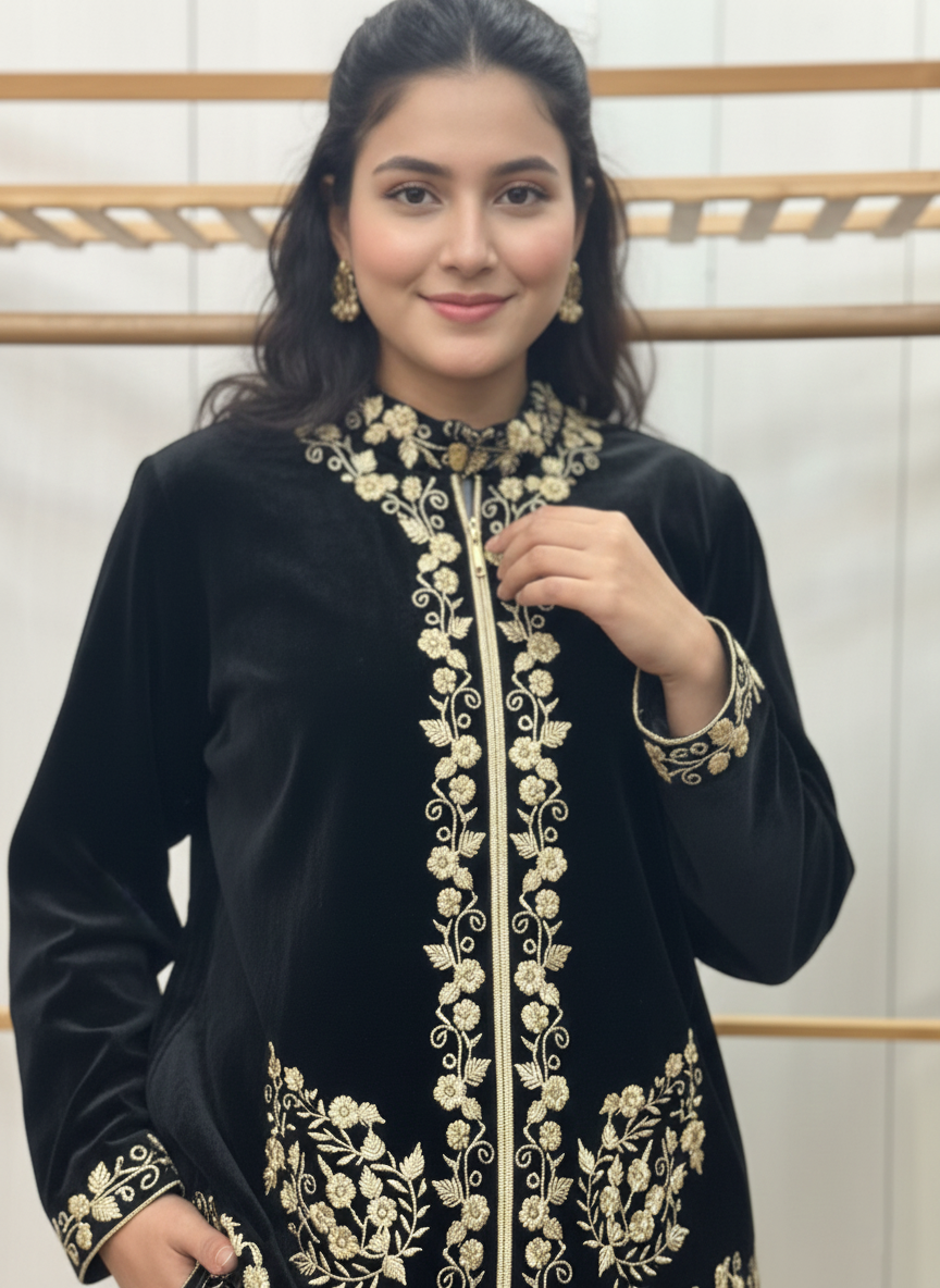 The Empress Silk Velvet Jacket with Rich Zari Embroidery