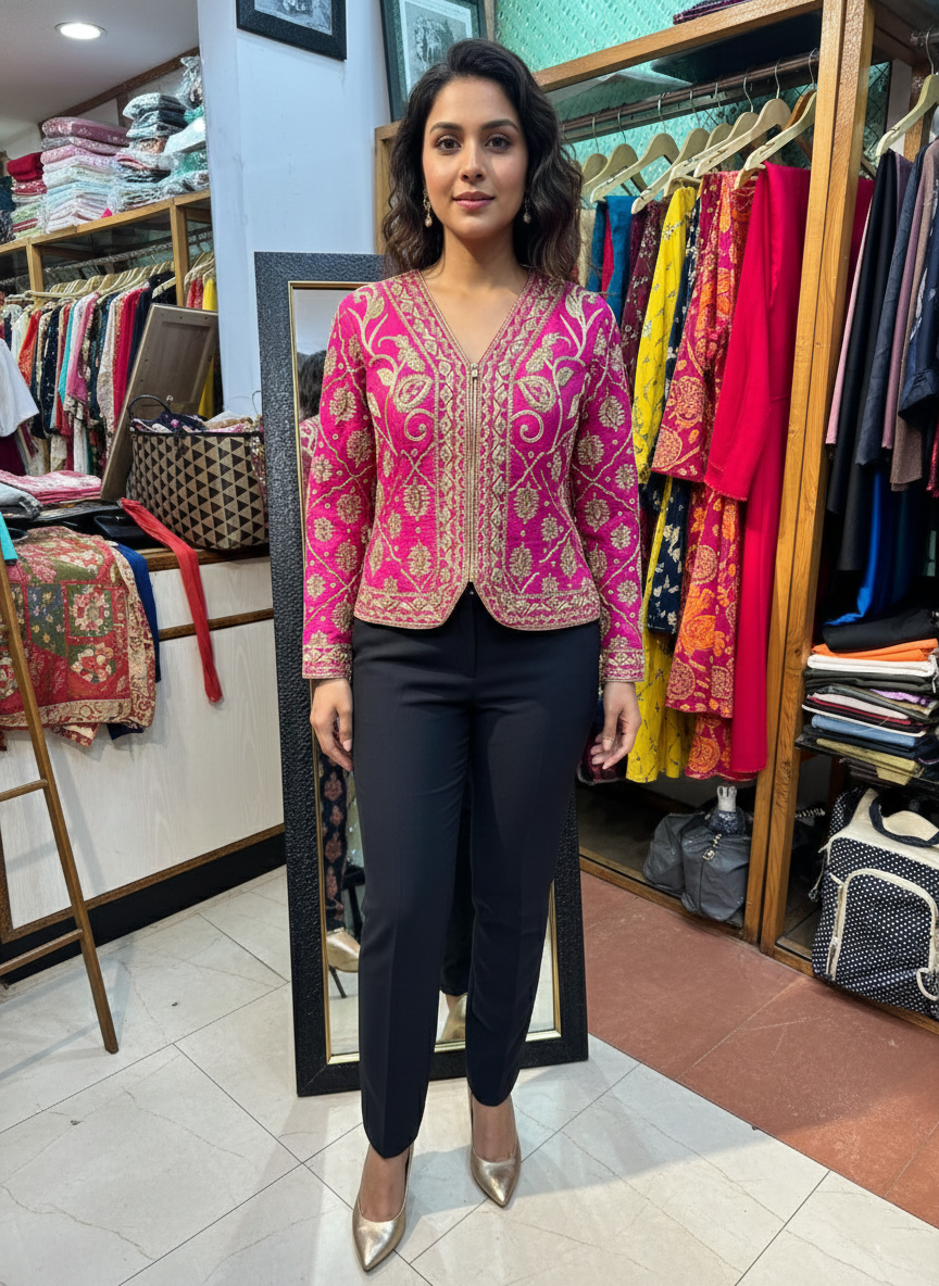 Regal Raw Silk Jacket with Intricate Zardozi Work