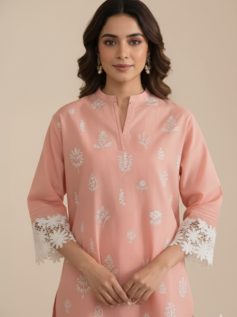 Cotton Suit with Cut Work and Resham Embroidery
