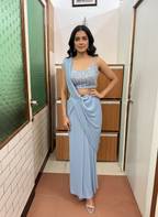 Crushed Tissue Drape Saree with Shimmering Sequence Work