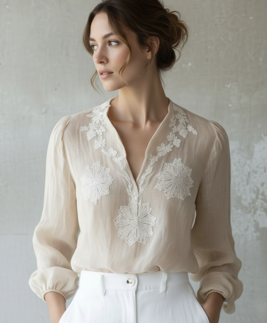 Resham Embroidered Cotton Malmal Shirt