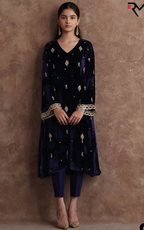 Opulent Silk Velvet Zardozi Attire