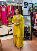 Luxurious Satin Sharara Suit with Zardozi Work & Organza Dupatta