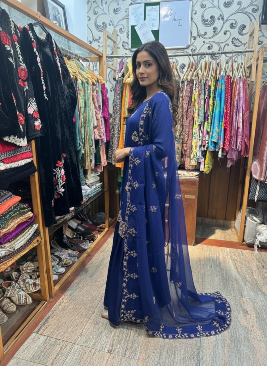 Shimmering Sharara Ensemble: Crepe Fabric with Sparkling Cutdana & Sequence Work