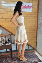 Ivory Cotton Dress with Red Floral Embroidery