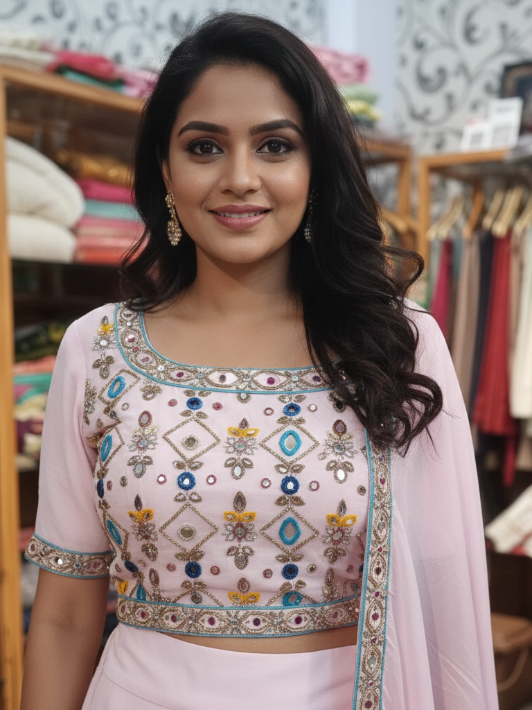 Elegant Blouse Skirt in Flowy Georgette with Stone Detailing