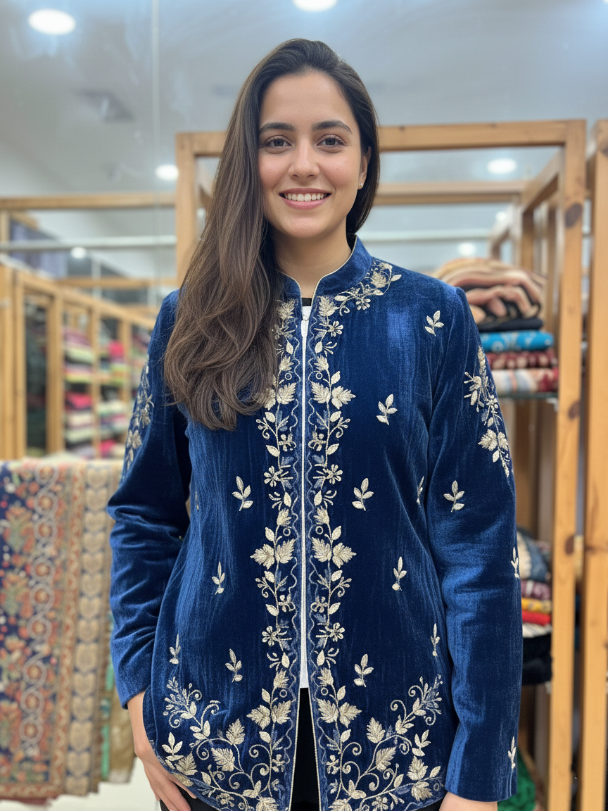 Designer Velvet Jacket Featuring Intricate Pearl & Cutdana Work