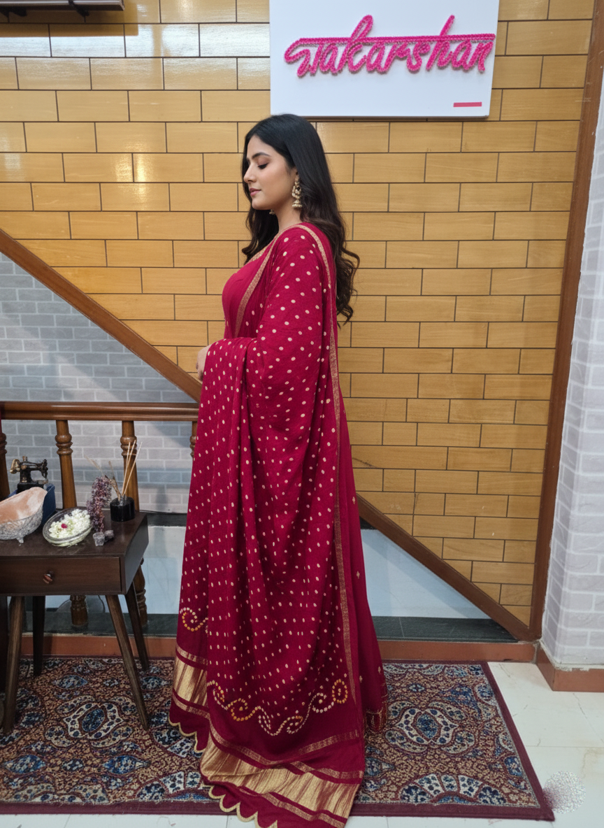 Anarkali suit with bandhani dupatta