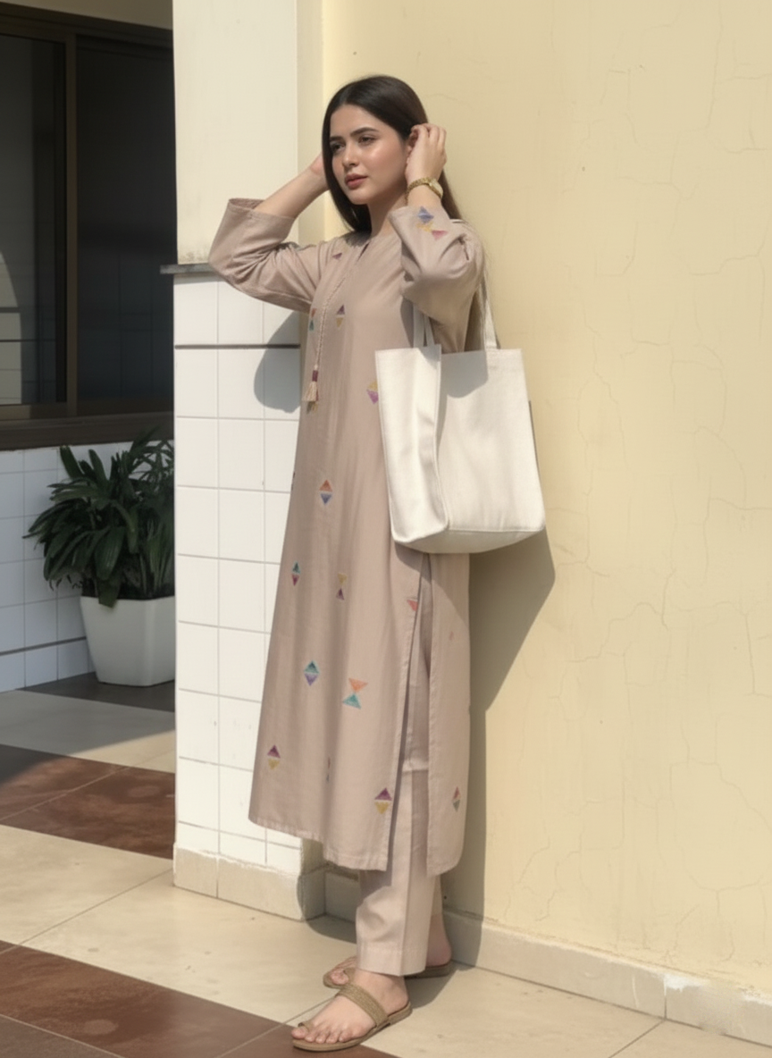 Designer Cotton Salwar Suit with Resham Detailing