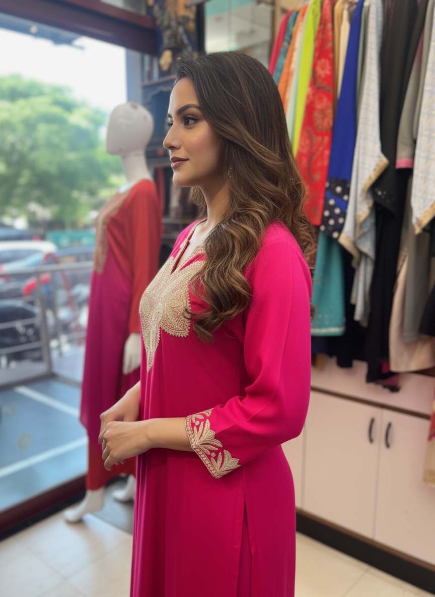 A-Line Crepe Suit with Traditional Aari Work Embroidery