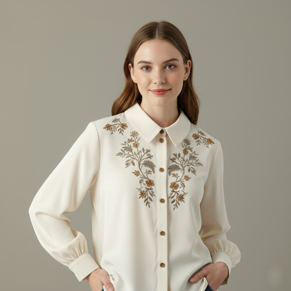 Luxurious Armani Satin Shirt with Resham Embroidery