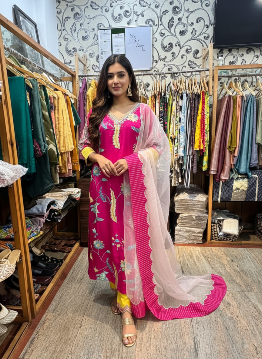 Crepe Pant Suit with Resham and Appliqué Embroidery