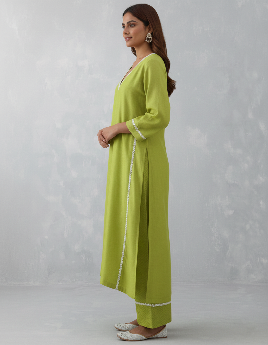 Modal Cotton Suit with Scalloped Organza Dupatta