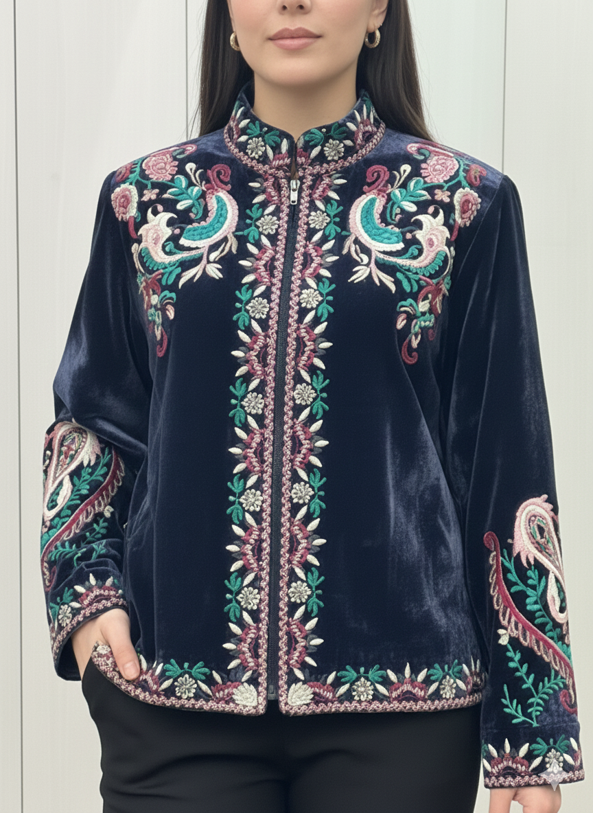 The Royal Silk Velvet Jacket with Resham Embroidery
