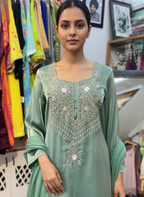 Sheer Tissue Suit Featuring Detailed Dori Work Embellishment