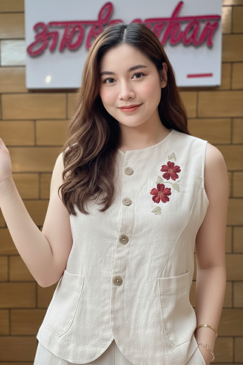 Ivory Blossom Linen Co-Ord Set