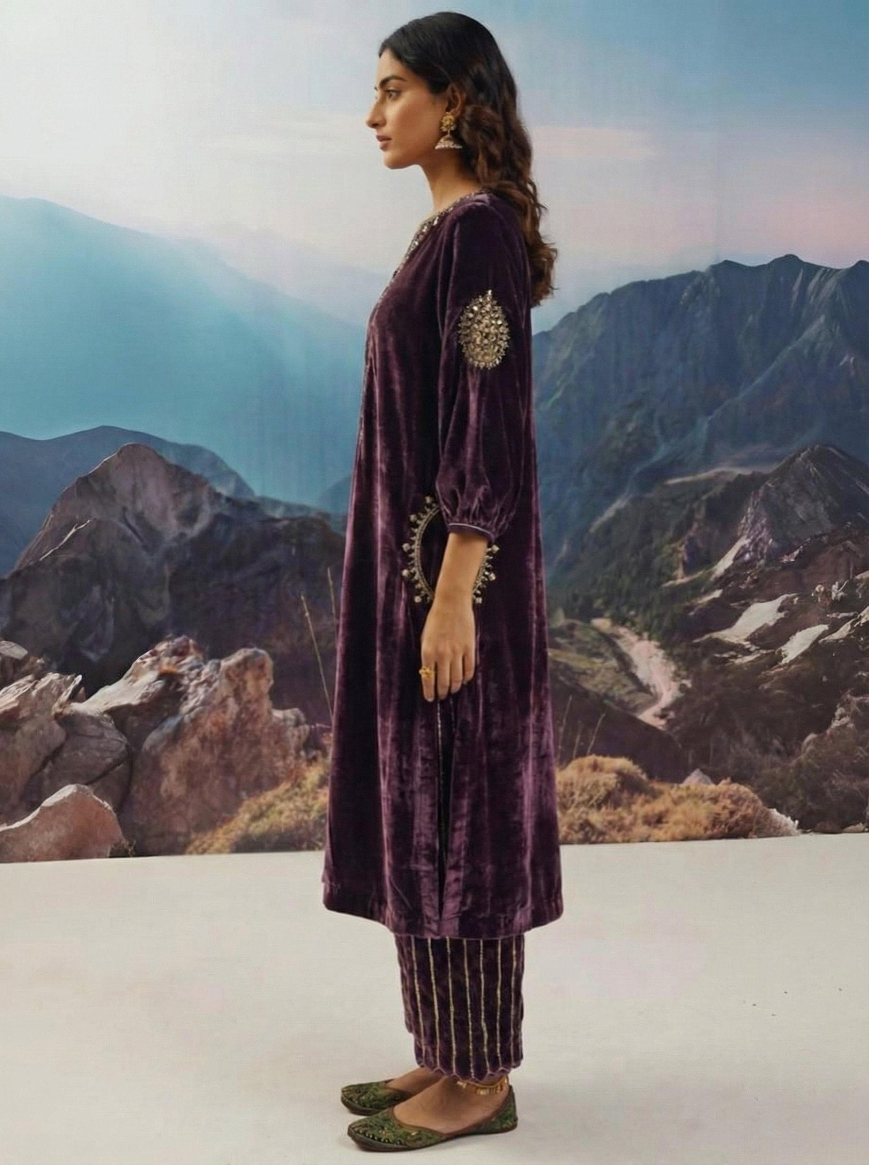 Festive Zari and Mirror Work Velvet Suit