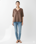 Lightweight Cotton Top Featuring Intricate Resham Embroidery