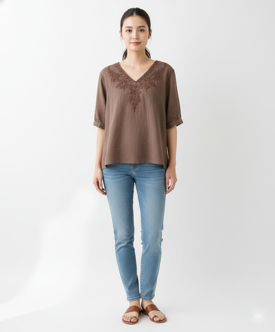 Lightweight Cotton Top Featuring Intricate Resham Embroidery