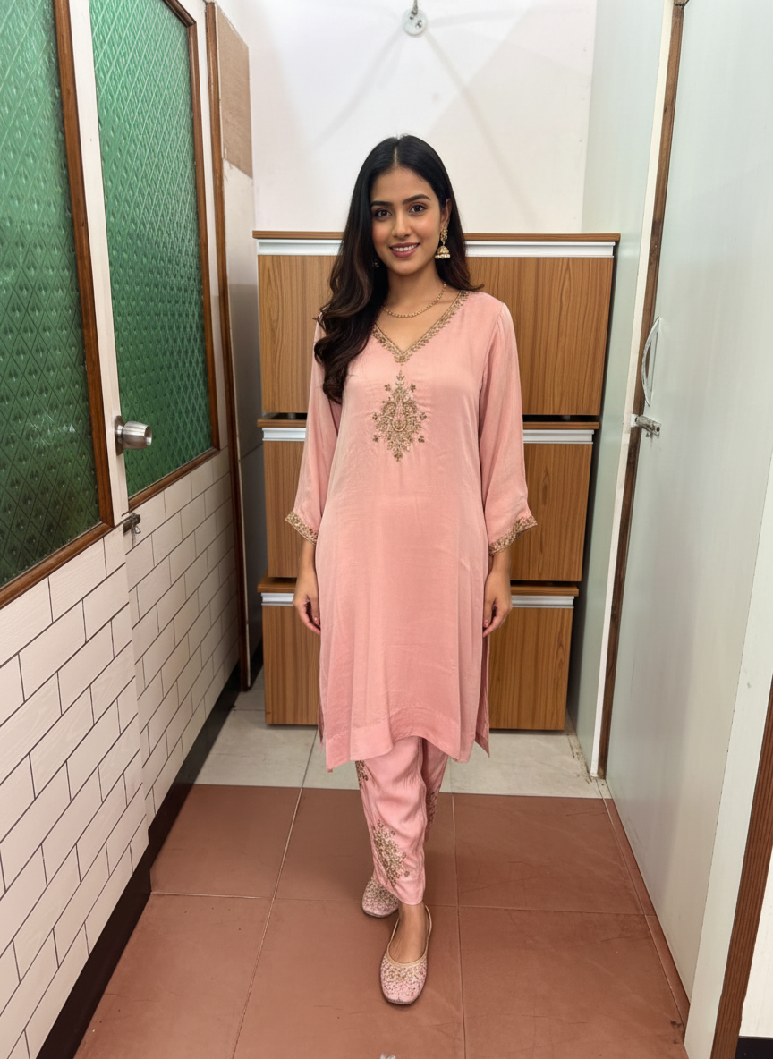 Designer Modal Satin Suit with Rich Zardozi Detailing