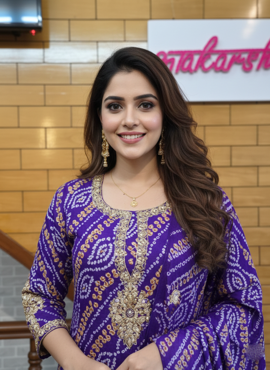 Traditional Bandhani Georgette Suit with Handcrafted Gota Patti Work