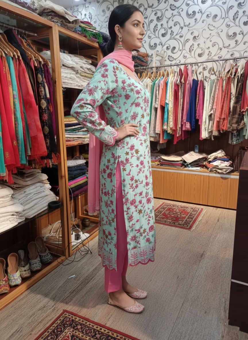 Organza Suit with Resham and Sequin Embroidery