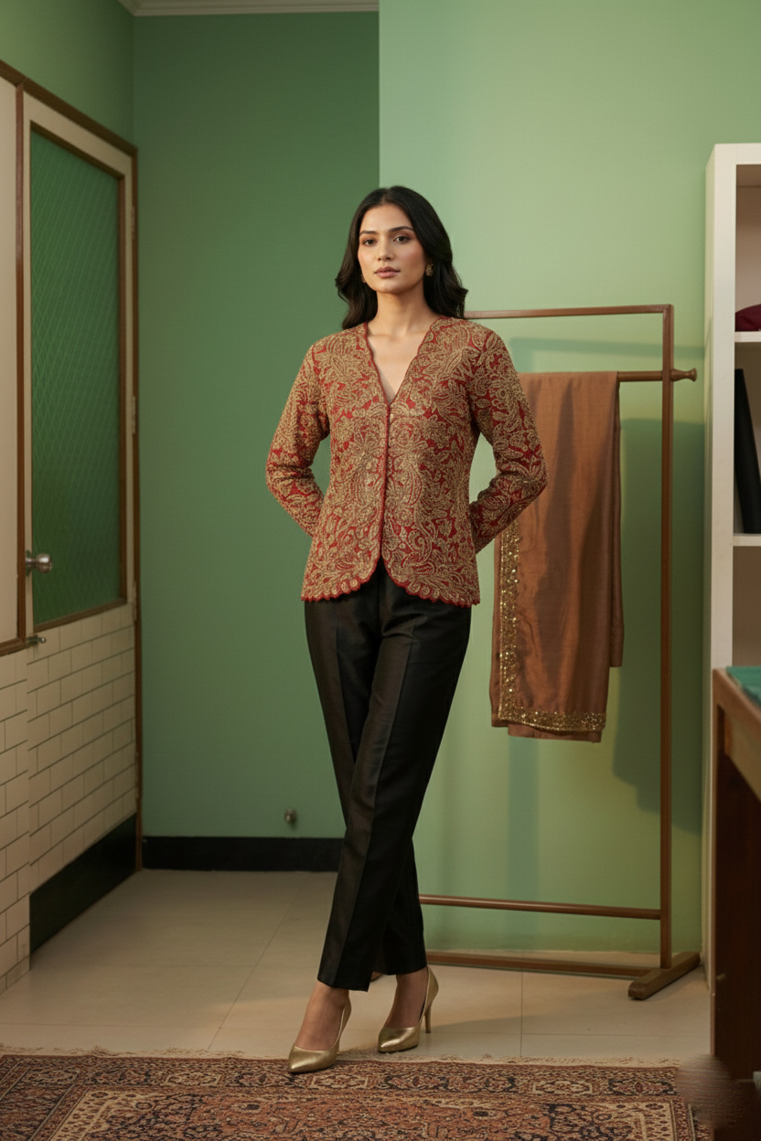 Luxurious Zardozi Embroidered Silk Jacket