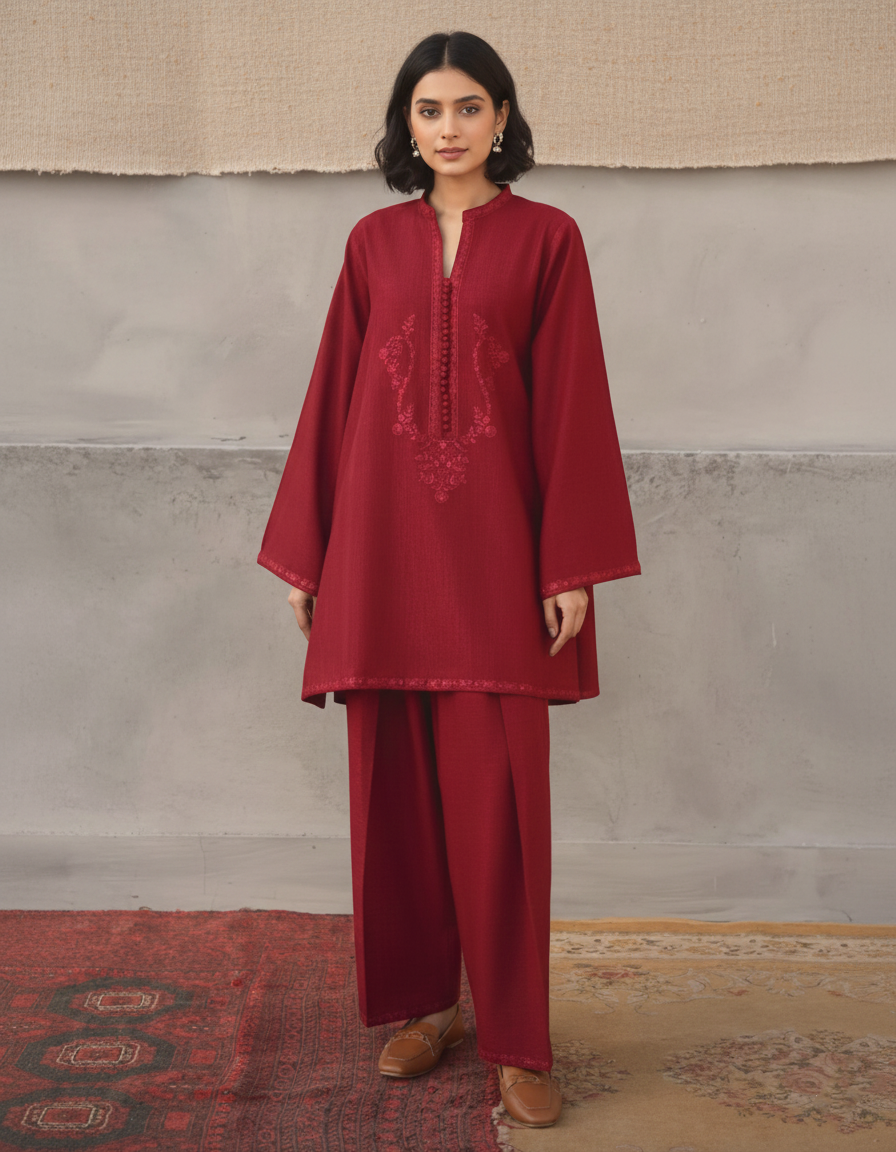 A-Line Silhouette: Modal Cotton Suit with Resham Embellishment