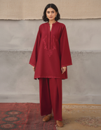 A-Line Silhouette: Modal Cotton Suit with Resham Embellishment