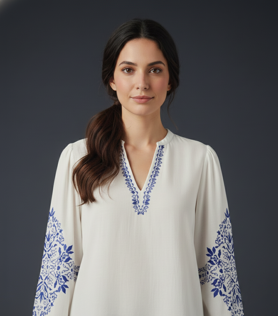 Resham Embroidered Cotton Top