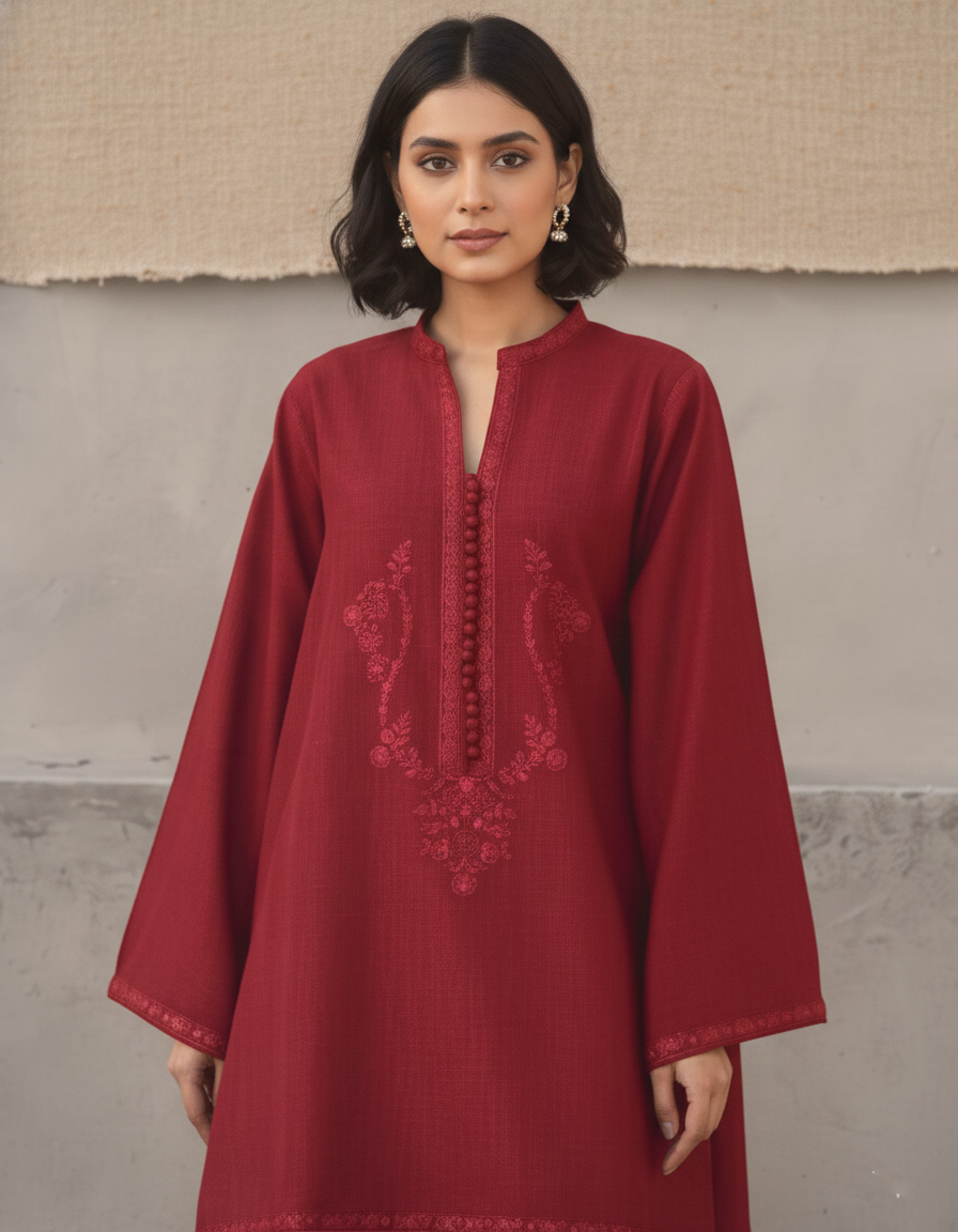 A-Line Silhouette: Modal Cotton Suit with Resham Embellishment