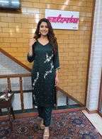 Luxurious Modal Satin Suit with Resham, Cutdana, and Pearl Embroidery